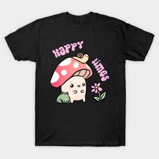 Happy Times a cute fun mushroom and frog and snail friends T-Shirt
